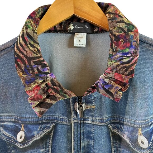 Damee Sheer Trompe L’Oeil Jean Jacket with Wired Collar – Women’s Size Large - Picture 3 of 6